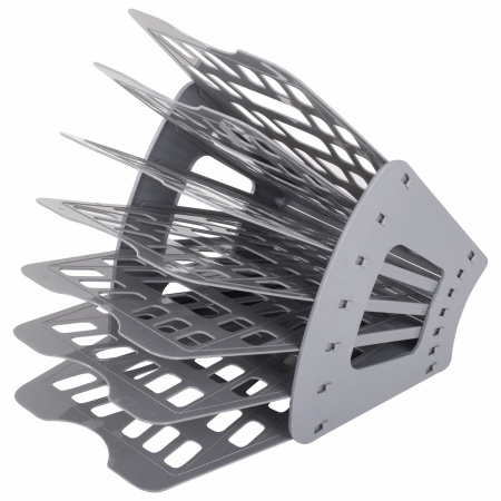 Лоток для бумаг веерный BRAUBERG "Basic" 7-ми секционный, 6 отделений, сетчатый, серый, 237020 - Лотки и подставки секционные