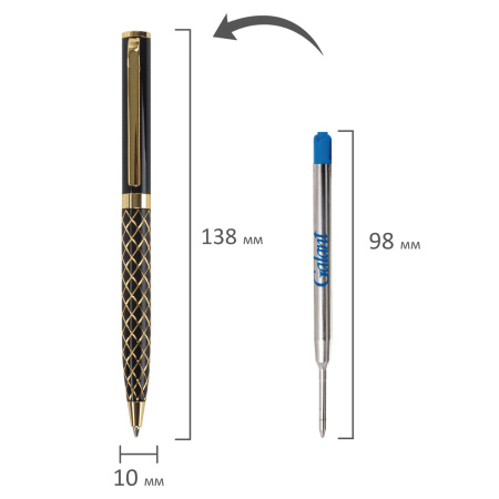 Ручка подарочная шариковая GALANT "Klondike", корпус черный с золотистым, золотистые детали, пишущий узел 0,7 мм, синяя, 141357 - Ручки шариковые подарочные