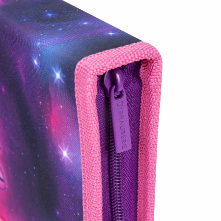 Пенал BRAUBERG, 1 отделение, 1 откидная планка, полиэстер, 21х14 см, "Space cat", 270712 - Пеналы каркасные