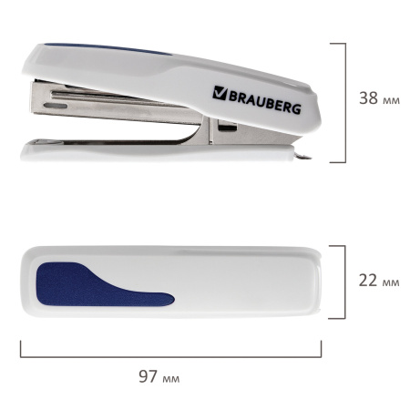 Степлер №10 BRAUBERG "Extra", до 20 листов, антистеплер, серо-синий, 229081 - Степлеры настольные