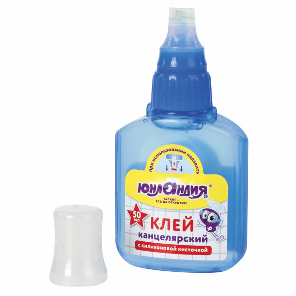 Клей канцелярский ЮНЛАНДИЯ, 50 мл, с силиконовой кисточкой, 228409 - Клей канцелярский