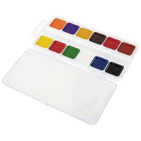 Краски акварельные BRAUBERG KIDS, медовые, 12 цветов, квадратные кюветы, пластиковый пенал, 192282 - Краски для детского творчества