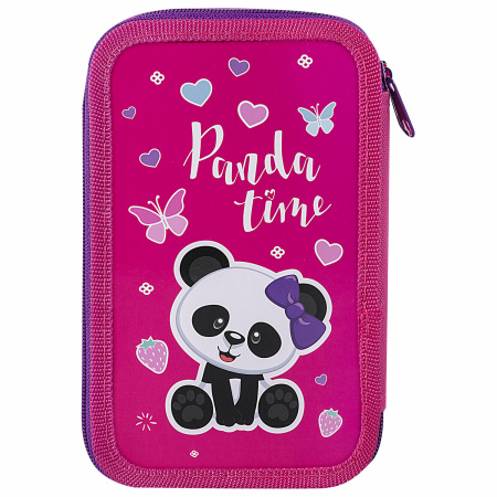 Пенал ПИФАГОР, 3 отделения, ламинированный картон, 19х11 см, "Panda time", 271069 - Пеналы каркасные