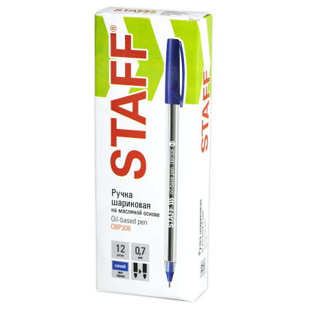 Ручка шариковая масляная STAFF Basic "OBP-306", СИНЯЯ, игольчатый узел 0,7 мм, линия письма 0,35 мм, 143009 - Ручки шариковые неавтоматические