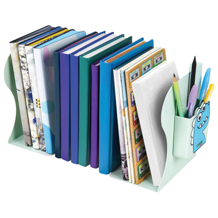 Подставка-держатель для книг и учебников BRAUBERG KIDS "Dino", с органайзером, раздвижная, металлическая, 238067 - Подставки для книг