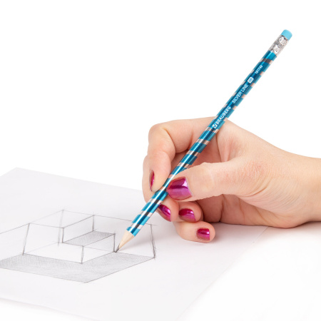 Карандаш чернографитный BRAUBERG "SILVER LINE", 1 шт., HB, с ластиком, корпус ассорти, 181749 - Карандаши чернографитные