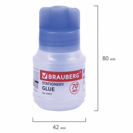 Клей канцелярский BRAUBERG, 70 мл, с кисточкой, 228407 - Клей канцелярский