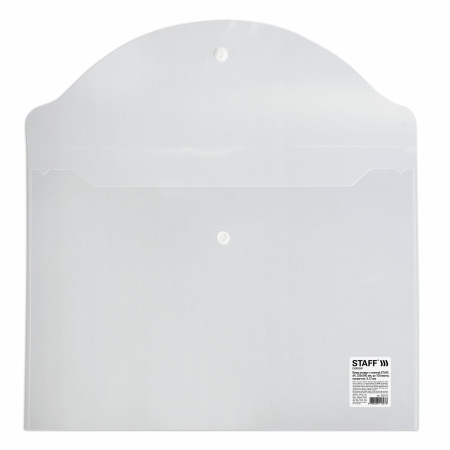 Папка-конверт с кнопкой STAFF, А4, до 100 листов, прозрачная, 0,12 мм, 225173 - Папки-конверты с кнопкой