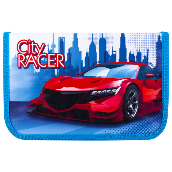 Пенал ПИФАГОР, 1 отделение, ламинированный картон, 19х11 см, "CITY RACER", 229146 - Пеналы каркасные