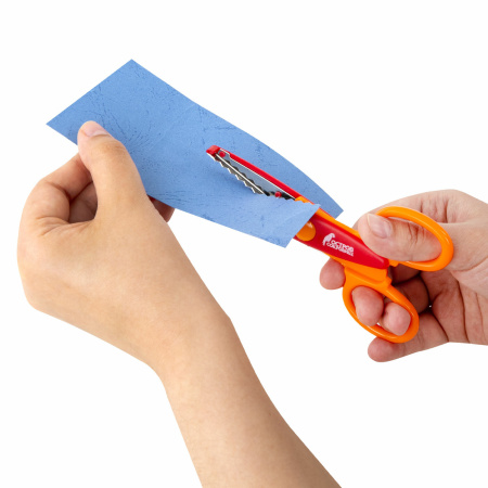 Ножницы ОСТРОВ СОКРОВИЩ, 135 мм, фигурное лезвие "зубцы", красно-оранжевые, в упаковке с подвесом, 236779 - Ножницы детские