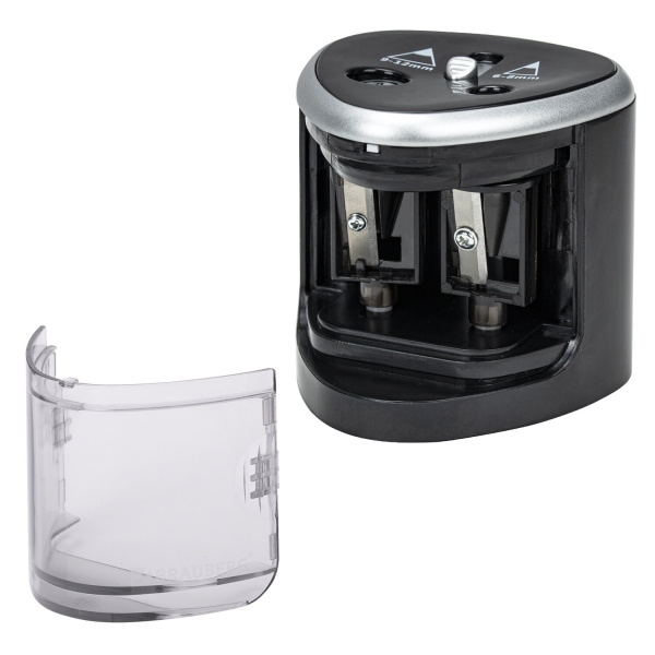 Точилка электрическая BRAUBERG DUAL (для 2 диаметров карандашей!), 4 батарейки АА, черная, 270581 - Точилки электрические