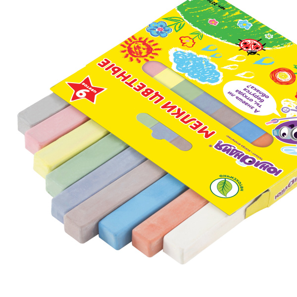 Мел цветной ЮНЛАНДИЯ "ЮНЛАНДИК И ОКРУЖАЮЩИЙ МИР", НАБОР 9 шт., квадратный, 227443 - Мелки