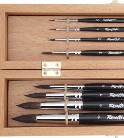 Набор №9 Roubloff 8 кистей из белки короткая черная матовая ручка буковый пенал - Кисти художественные в наборах