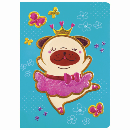 Блокнот МАЛЫЙ ФОРМАТ (103х148 мм) А6, 32 л., сшивка, тиснение, клетка, ЮНЛАНДИЯ, Мопс, 662704 - Блокноты детские