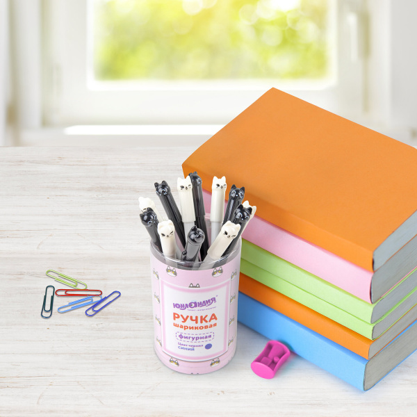 Ручка фигурная шариковая ЮНЛАНДИЯ "Котик", корпус ассорти, СИНЯЯ, пишущий узел 0,7 мм, 143787 - Ручки фигурные