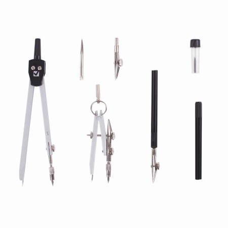 Готовальня BRAUBERG "Architect", 7 предметов: циркуль + кронциркуль с рейсфедором, рейсфедер + держатель, 2 вставки, грифель, 210346 - Циркули и готовальни