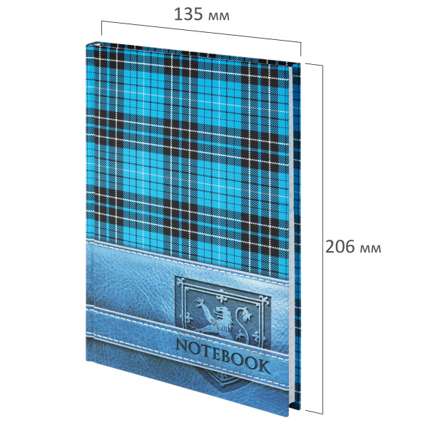Блокнот А5 (135х206 мм), 96 л., твердый переплет, ламинированная обложка, клетка, BRAUBERG, "Шотландка", 123248 - Блокноты в книжном переплете