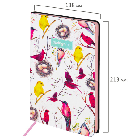 Ежедневник недатированный А5 (138х213 мм), BRAUBERG VISTA, под кожу, гибкий, 136 л., "Birds", 112021 - Ежедневники с покрытием "под кожу и ткань"