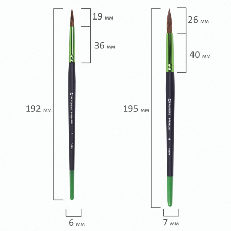 Кисти BRAUBERG PREMIUM, набор 10 шт. (круглые пони - 5 шт., синтетика - 3 шт., плоские щетина - 2 шт.), блистер, 201023 - Кисти для рисования
