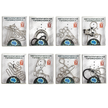 Головоломка металлическая большая ЗОЛОТАЯ СКАЗКА, 24 вида, в дисплее, разные уровни сложности, 664924 - Игрушки развивающие