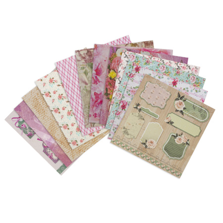 Бумага для скрапбукинга 30х30 см "Шебби-шик", двусторонняя, 12 листов, 12 дизайнов, 180 г/м2, ОСТРОВ СОКРОВИЩ, 662764 - Наборы бумаги