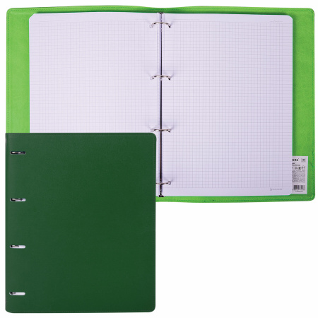 Тетрадь на кольцах БОЛЬШАЯ А4 (240х310 мм), 120 листов, под кожу, клетка, BRAUBERG "Joy", зелёный/светло-зелёный, 404508 - Тетради на кольцах и сменные блоки к ним