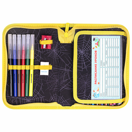 Пенал BRAUBERG с наполнением, 1 отделение, 1 откидная планка, 24 предмета, 21х14 см, "Venomous spider", 271526 - Пеналы с наполнением
