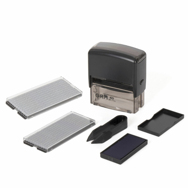 Штамп самонаборный 6-строчный, оттиск 59х23 мм, синий без рамки, GRM 40, КАССЫ В КОМПЛЕКТЕ, 116000050 - Штампы прямоугольные самонаборные