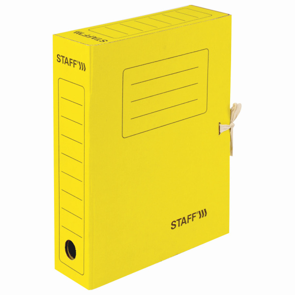Папка архивная с завязками А4 (325х250 мм), 75 мм, до 700 листов, микрогофрокартон, ЖЕЛТАЯ, STAFF, 128873 - Накопители документов