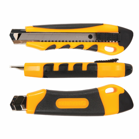 Нож канцелярский 18 мм BRAUBERG "Universal", 3 лезвия в комплекте, автофиксатор, резиновые вставки, 230920 - Ножи канцелярские универсальные