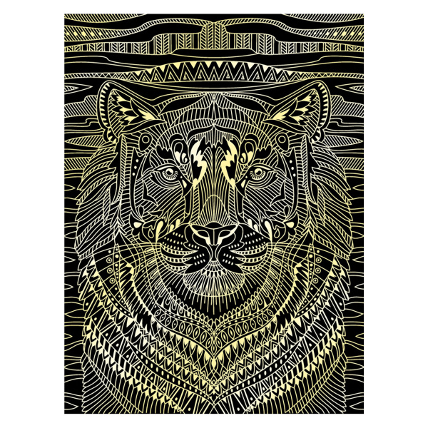 Гравюра-антистресс с эффектом золота "Отважный тигр", 18х24 см, основа, штихель, LORI, Гр-547 - Гравюры