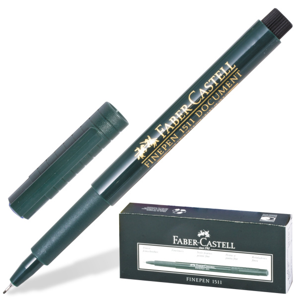 Ручка капиллярная (линер) FABER-CASTELL "Finepen 1511", ЧЕРНАЯ, корпус темно-зеленый, линия 0,4 мм, 1 шт
