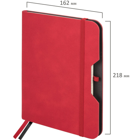 Блокнот А5 (162х218 мм), BRAUBERG "NOTE", под кожу софт-тач, с резинкой, 80 л., клетка, красный, 113439 - Бизнес-блокноты и бизнес-тетради