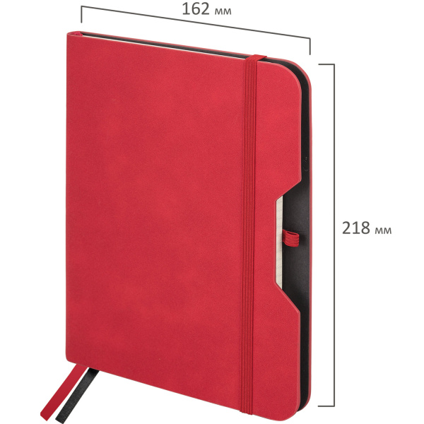 Блокнот А5 (162х218 мм), BRAUBERG "NOTE", под кожу софт-тач, с резинкой, 80 л., клетка, красный, 113439 - Бизнес-блокноты и бизнес-тетради