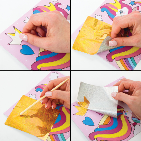 Набор для творчества "Аппликация из фольги", "Пони", самоклеящаяся основа 20х15 см, ЮНЛАНДИЯ, 662384 - Создание аппликаций