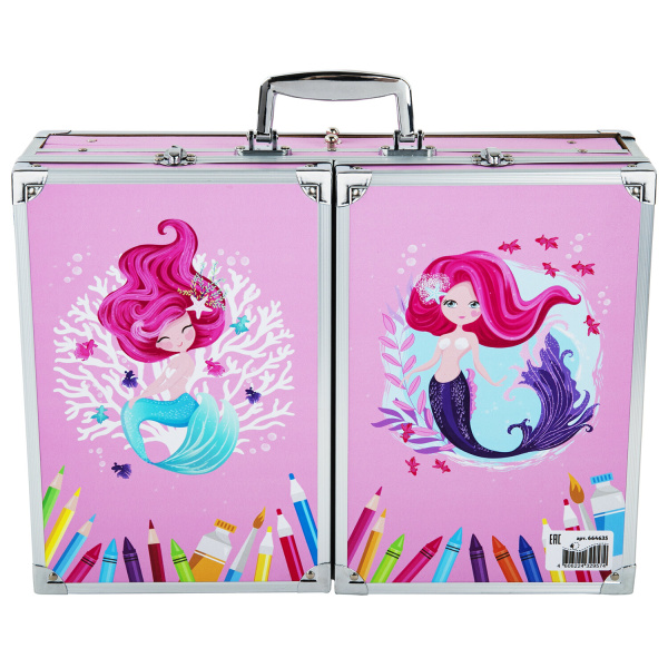 Набор ЮНОГО ХУДОЖНИКА "Mermaid" для рисования и творчества в кейсе ЮНЛАНДИЯ ПРЕМИУМ, 238 предметов, 664635 - Наборы юного художника