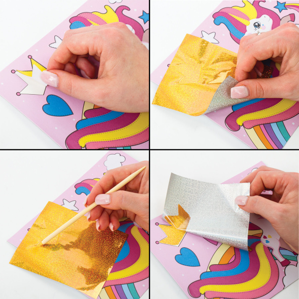 Набор для творчества "Аппликация из фольги", "Пони", самоклеящаяся основа 20х15 см, ЮНЛАНДИЯ, 662384 - Создание аппликаций