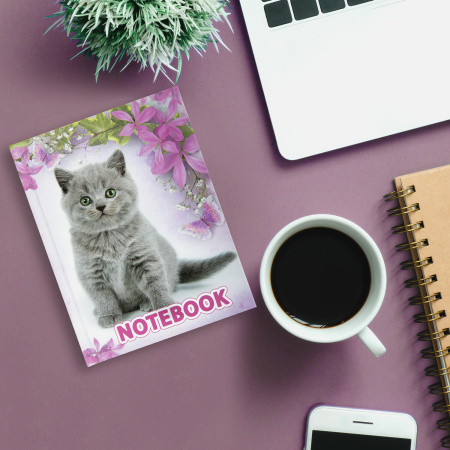 Блокнот МАЛЫЙ ФОРМАТ 110х147 мм А6, 80 л., твердый переплет, клетка, выборочный лак, BRAUBERG, "Котята", 122192 - Блокноты в книжном переплете