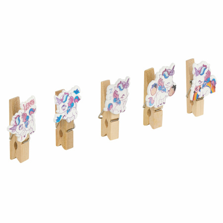 Прищепки декоративные "Единороги", 10 штук, 3,5 см, ассорти, со шпагатом, ОСТРОВ СОКРОВИЩ, 662668 - Прищепки для творчества