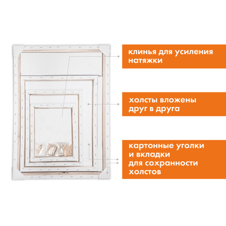 Холсты на подрамнике BRAUBERG ART DEBUT, НАБОР 4шт, грунтованные, 100% хлопок, мелкое зерно, 191028 - Холсты