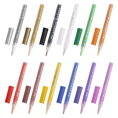 Маркеры акриловые для рисования и хобби BRAUBERG ART CLASSIC, НАБОР 12 цветов, наконечник 1 мм, 152151 - Маркеры для хобби