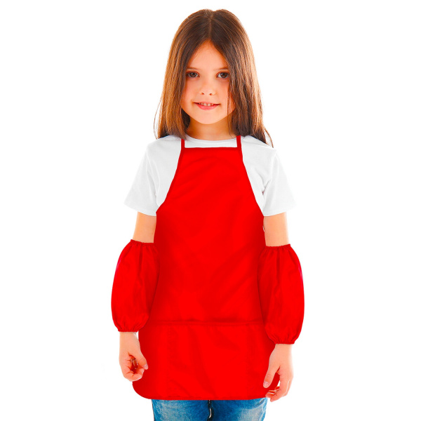 Фартук с нарукавниками для уроков труда ПИФАГОР, 3 кармана, стандарт, 44х55 см, красный, 228360 - Аксессуары для рисования