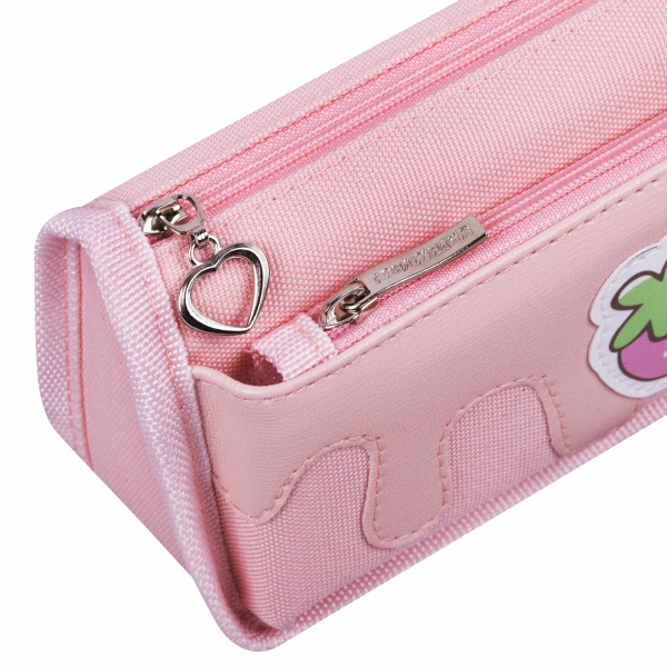 Пенал мягкий ЮНЛАНДИЯ, 2 отделения, полиэстер, "Strawberry shortcake", розовый, 21х9х6 см, 271577 - Пеналы мягкие