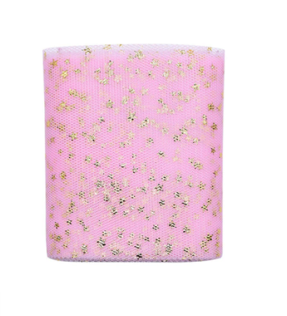 Фатиновая лента с золотыми звездами, цвет нежно-розовый, ширина 8 см (45 см) - Кружево