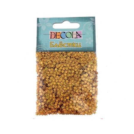 Блестки декоративные "Decola", золото майя радужное, звезды, размер 4 мм, в упаковке 20г
