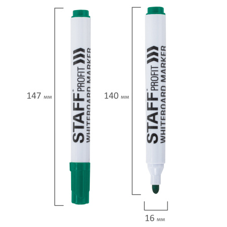 Маркер стираемый для белой доски ЗЕЛЕНЫЙ, STAFF "Profit" WBM-644, 2,5 мм, 151647 - Маркеры для досок