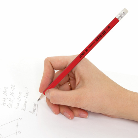 Карандаш чернографитный STAFF "Basic" BLP-744, 1 шт., НВ, с ластиком, пластик, корпус ассорти, 181744 - Карандаши чернографитные