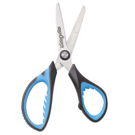 Ножницы ЮНЛАНДИЯ "BASIC", 155 мм, ребристые резиновые вставки, черно-голубые, европодвес, 236991 - Ножницы детские
