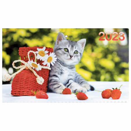 Календарь квартальный с бегунком 2023 г., 3 блока, 3 гребня, ОФИС, "Котенок", HATBER, 3Кв3гр3_11865 - Календари настенные