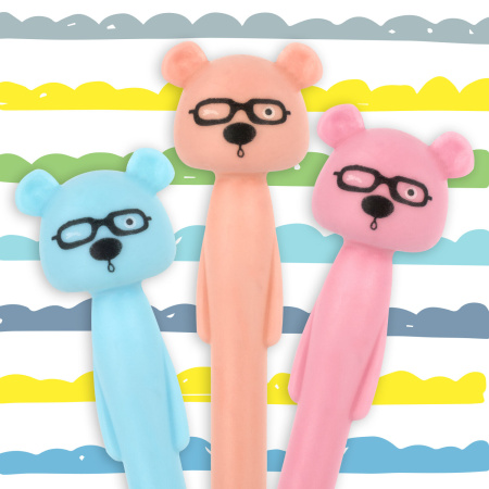 Ручка фигурная шариковая ЮНЛАНДИЯ "Мишка", мягкий силиконовый корпус, ассорти, СИНЯЯ, пишущий узел 0,7 мм, 143780 - Ручки фигурные